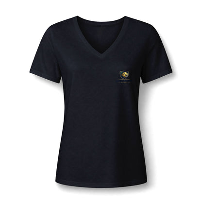 Women's V-Neck Tee — Small Chest Crest Graphic