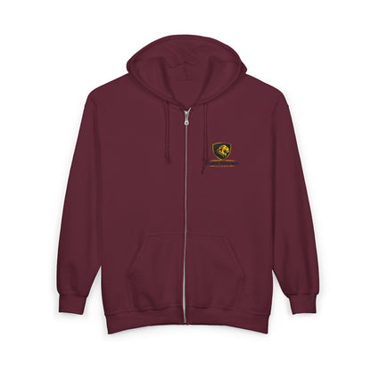 Full-Zip Hooded Sweatshirt — Classic Shield Logo "Golden Wolves"