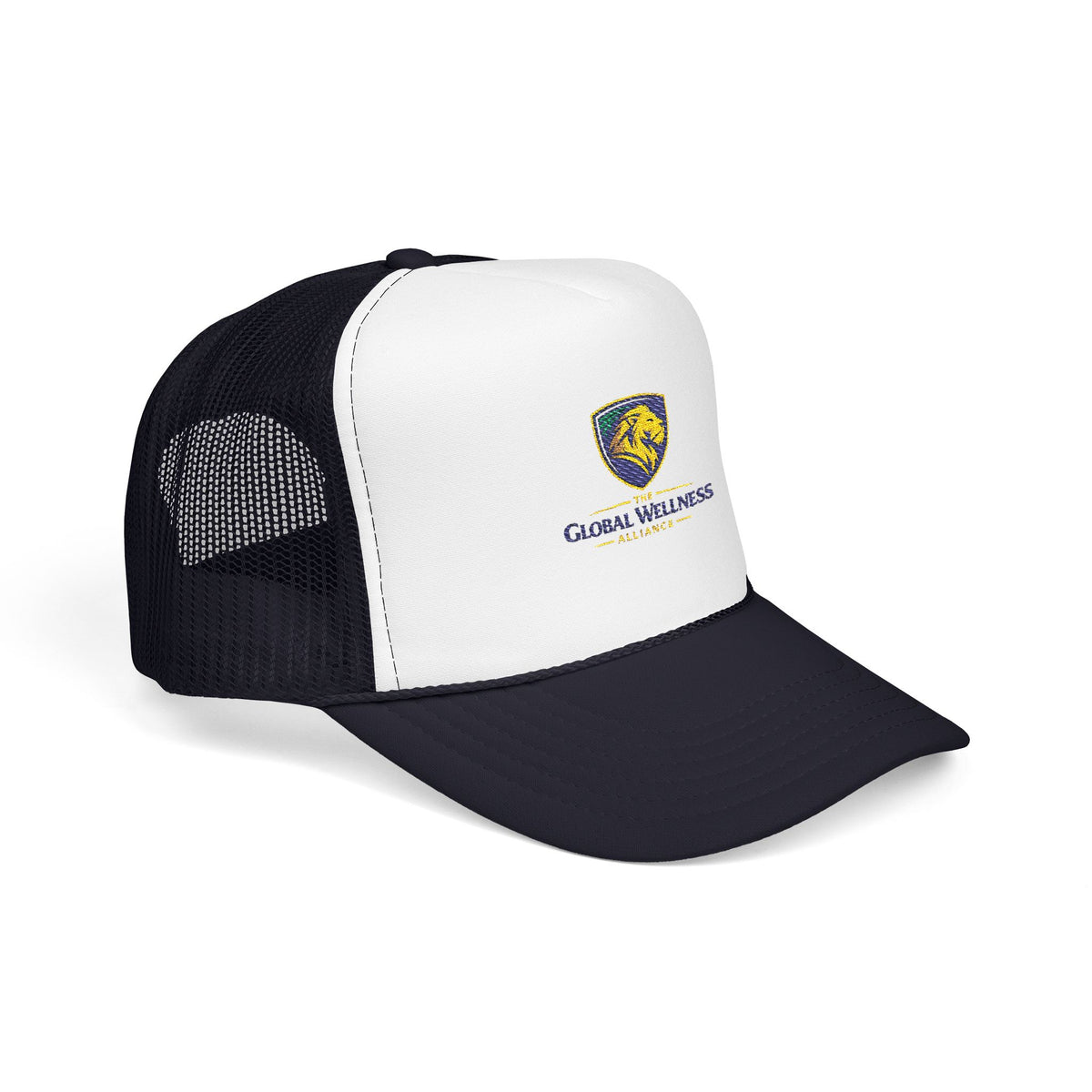 Global Wellness Alliance Trucker Hat — Embroidered Shield Logo Foam Cap