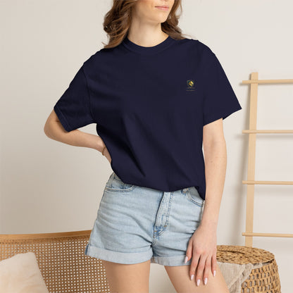 Minimal Cream T‑Shirt with Small Shield Logo — Casual Everyday Tee