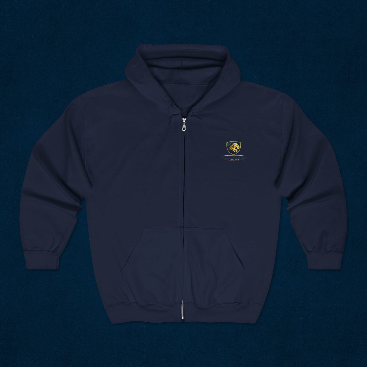 Full-Zip Hoodie with Small Crest Logo - Classic Black Zip-Up Sweatshirt