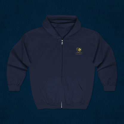 Full-Zip Hoodie with Small Crest Logo - Classic Black Zip-Up Sweatshirt