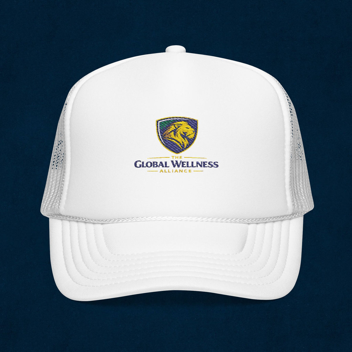 Global Wellness Alliance Trucker Hat — Embroidered Shield Logo Foam Cap