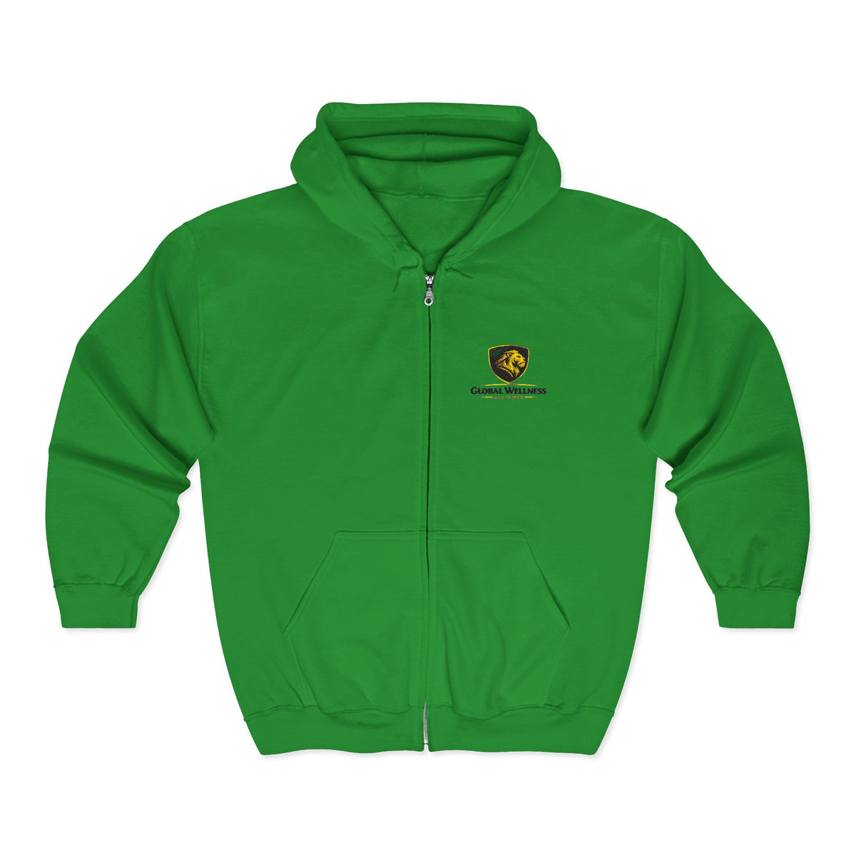 Full-Zip Hooded Sweatshirt — Classic Shield Logo "Golden Wolves"
