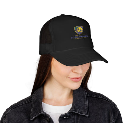 Global Wellness Alliance Trucker Hat — Embroidered Shield Logo Foam Cap