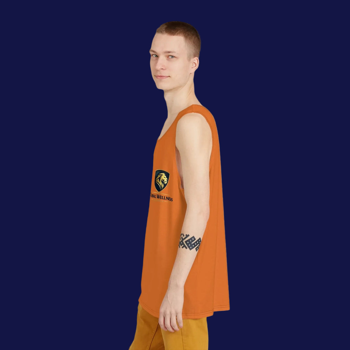 Orange Lion Crest Men's Tank Top — Casual Athletic Sleeveless Shirt