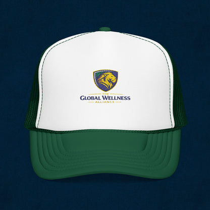 Global Wellness Alliance Trucker Hat — Embroidered Shield Logo Foam Cap