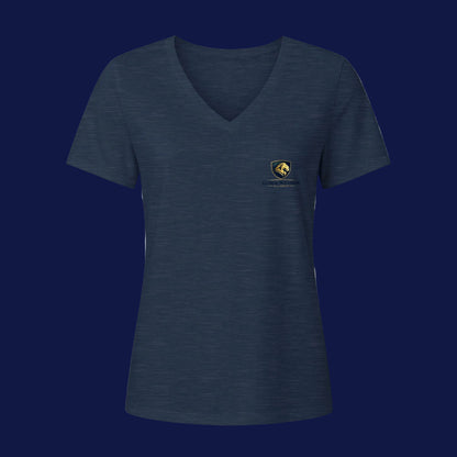 Women's V-Neck Tee — Small Chest Crest Graphic