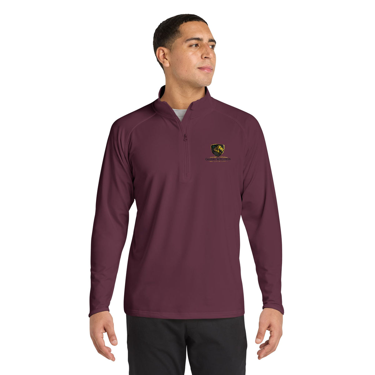 Embroidered Lion Crest Quarter-Zip Pullover — Men's Performance Top