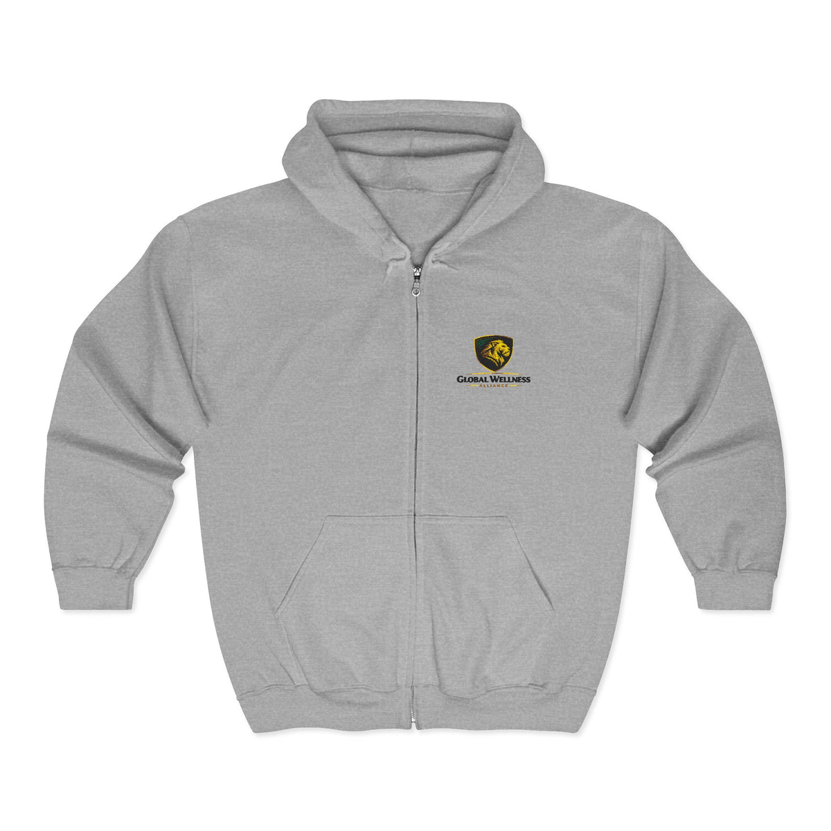 Full-Zip Hooded Sweatshirt — Classic Shield Logo "Golden Wolves"
