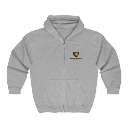 Full-Zip Hooded Sweatshirt — Classic Shield Logo "Golden Wolves"