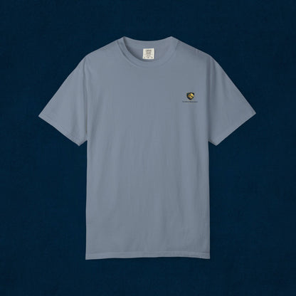 Minimal Cream T‑Shirt with Small Shield Logo — Casual Everyday Tee