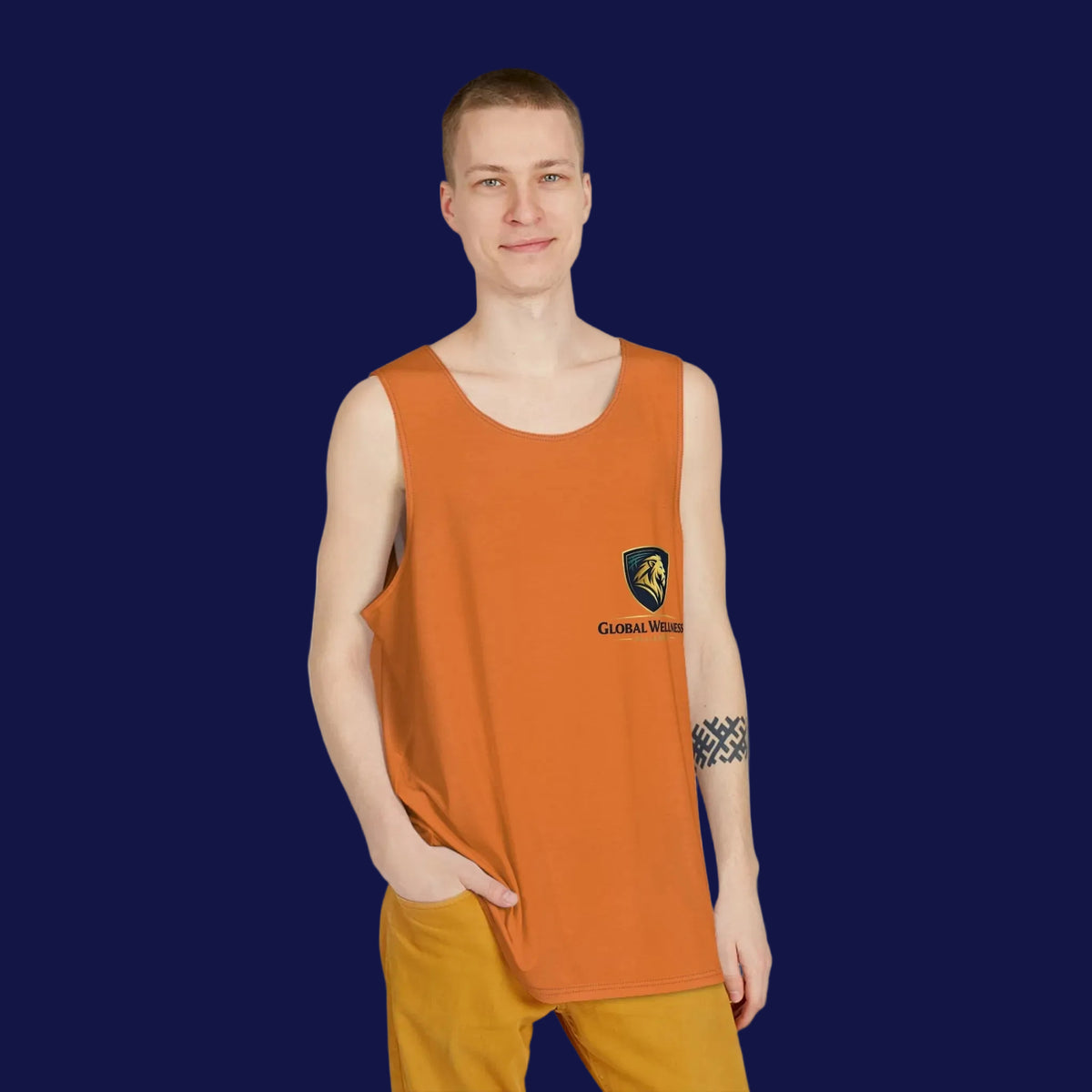 Orange Lion Crest Men's Tank Top — Casual Athletic Sleeveless Shirt