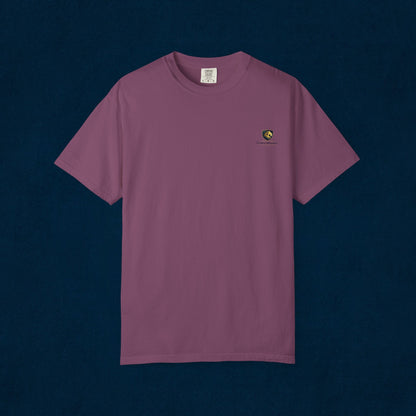 Minimal Cream T‑Shirt with Small Shield Logo — Casual Everyday Tee
