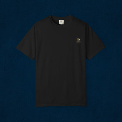 Minimal Cream T‑Shirt with Small Shield Logo — Casual Everyday Tee