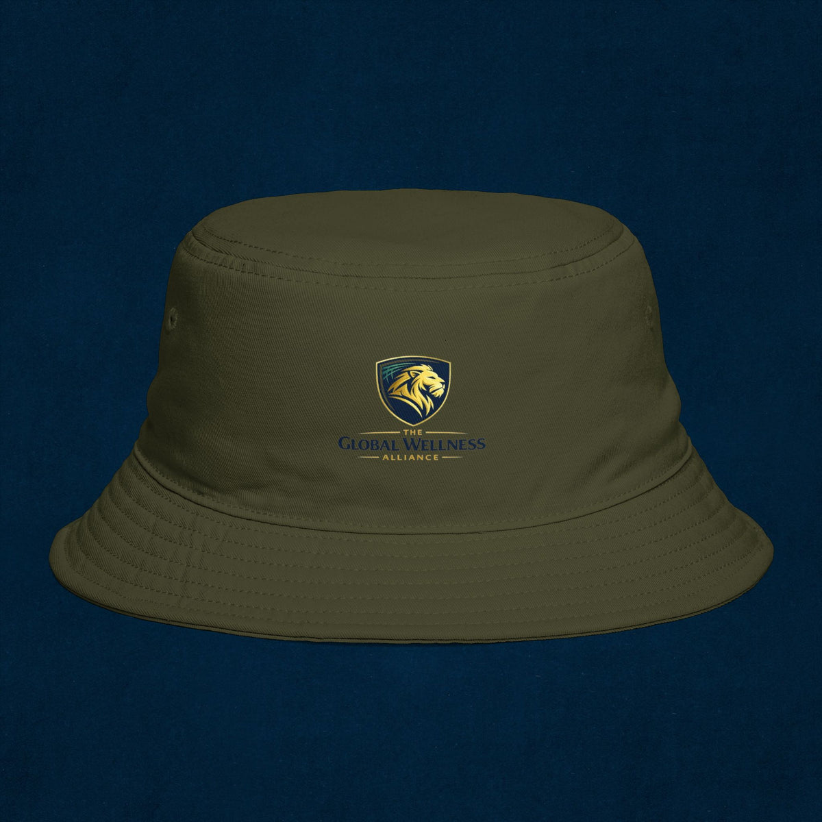 Brown Bucket Hat with Gold Crest Logo — Global Wellness Academy Embroidered Sun Hat