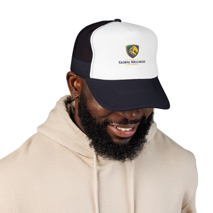 Global Wellness Alliance Trucker Hat — Embroidered Shield Logo Foam Cap