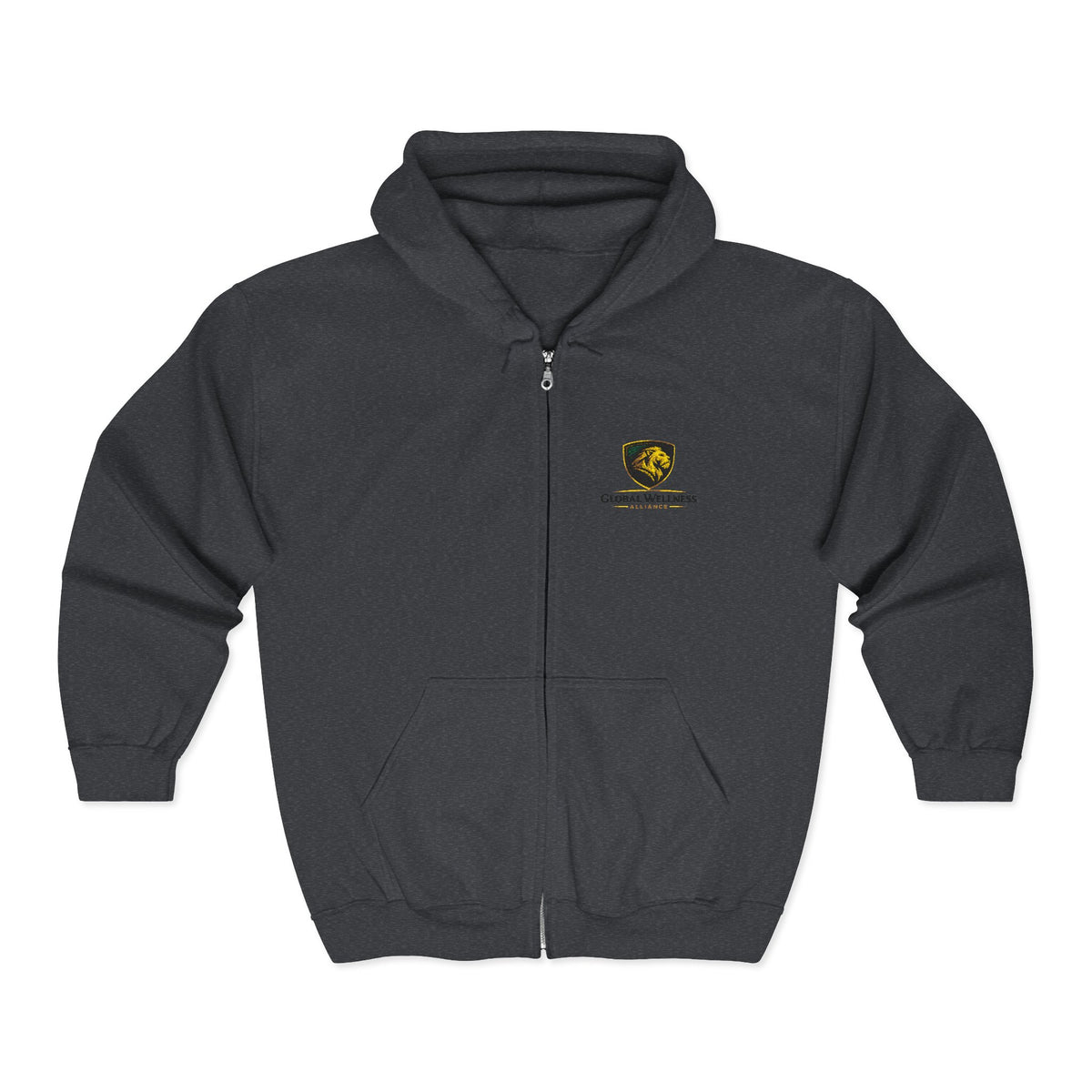 Full-Zip Hooded Sweatshirt — Classic Shield Logo "Golden Wolves"