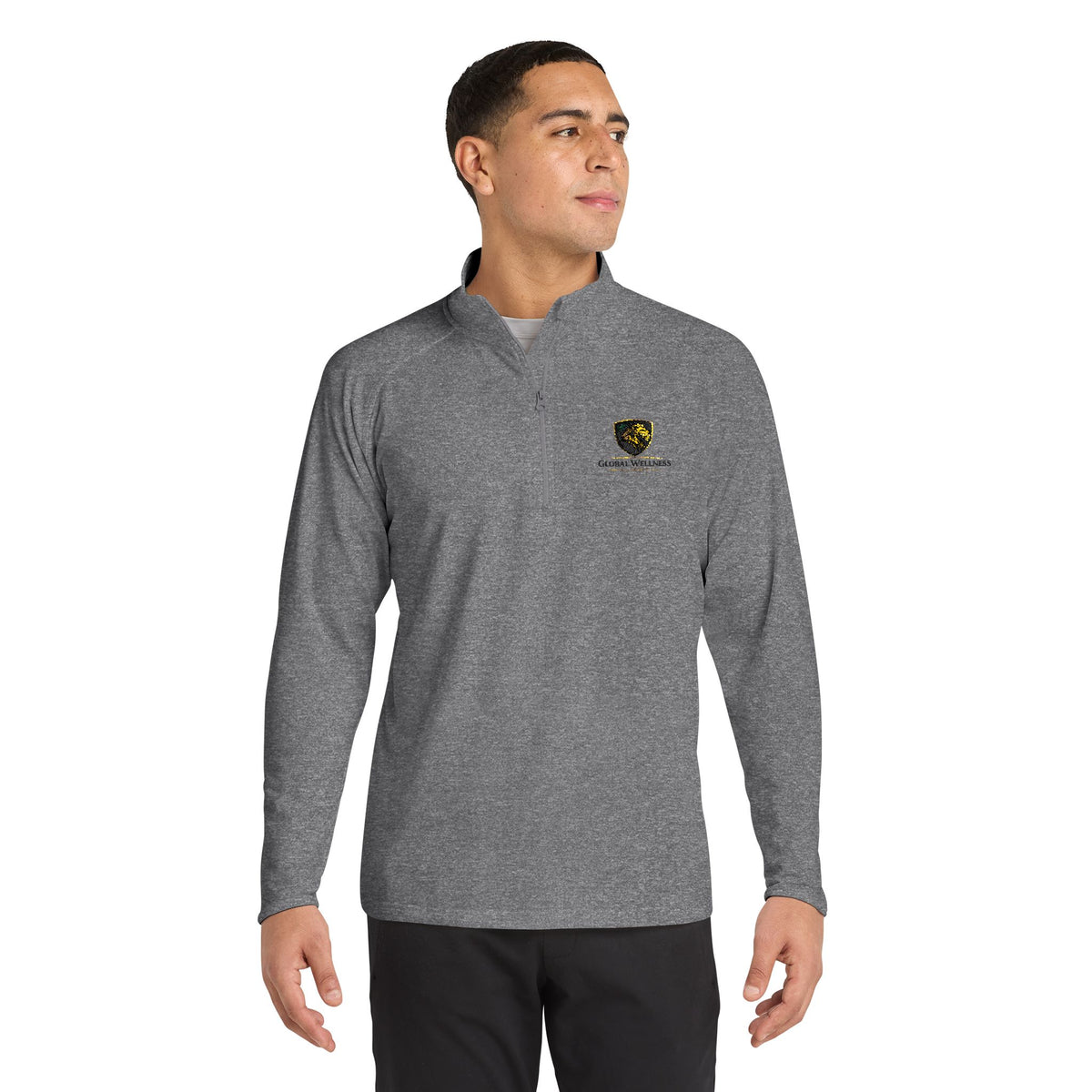 Embroidered Lion Crest Quarter-Zip Pullover — Men's Performance Top