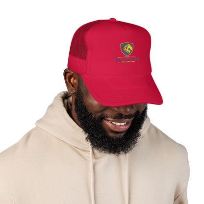 Global Wellness Alliance Trucker Hat — Embroidered Shield Logo Foam Cap