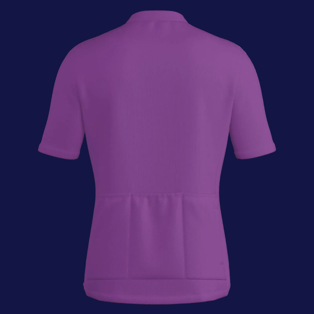 Back view of a purple men's cycling jersey zipper jacket showcasing its style and design.
