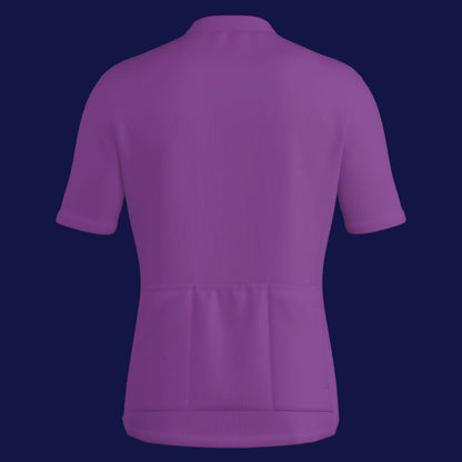 Back view of a purple men's cycling jersey zipper jacket showcasing its style and design.