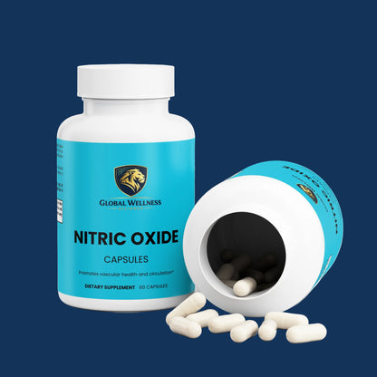 Nitric oxide supplement for circulation with capsules promoting vascular health and blood circulation.