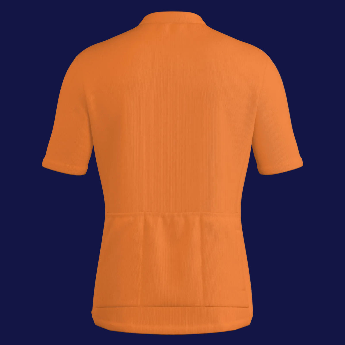 Back view of an all-over print men's cycling jacket in orange color.