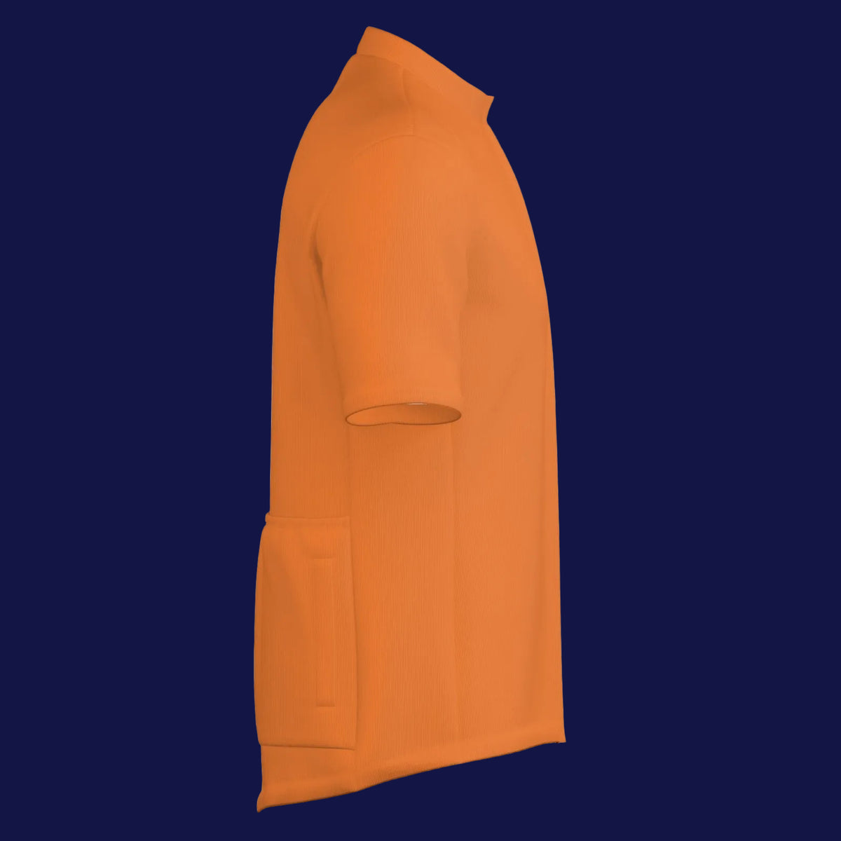 all-over print men's cycling jacket in vibrant orange color showcasing side view design.